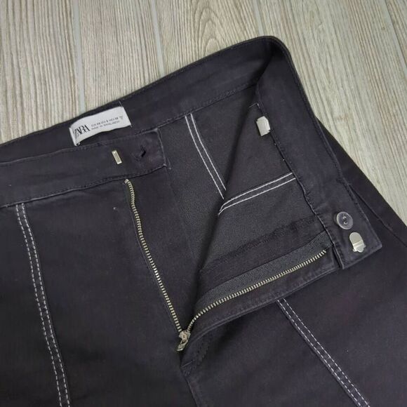 Zara Womens Size 8 Split Leg Denim Jeans Black Exposed Center Seams Zip Fly - Picture 6 of 9